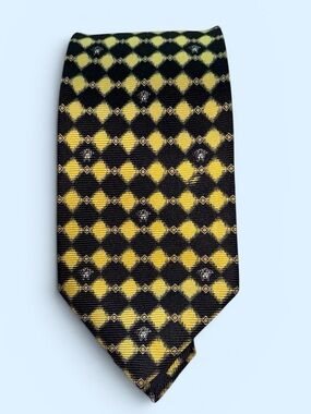 Gianni Versace Men's Tie Black and Yellow Diamond-Check 100% Silk